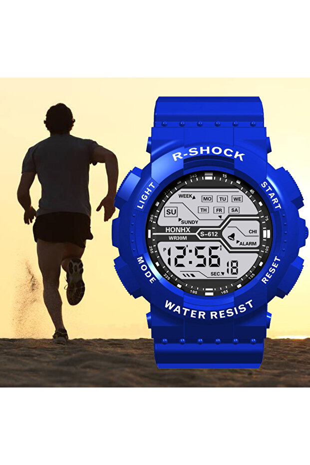Blue Outdoor Sport Men Watch Multifunction Large Screen LED Electronic Waterproof Luminous Di...