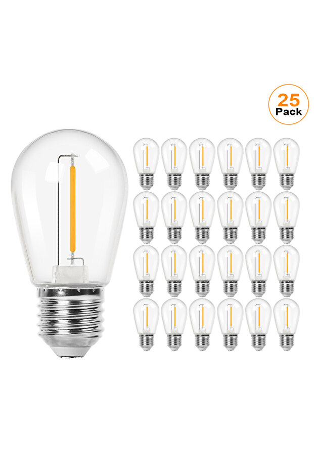 1 وات نعم E26 110 فولت 25 عبوة من مصابيح سلسلة LED S14 1 وات تعادل 11 وات قاعدة E27 مصباح Edison البلاستيكي العتيق