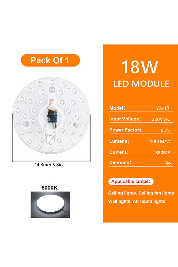 وحدة إضاءة سقف بديلة بقوة 18 وات، لوحة إضاءة LED قابلة للتعتيم بقوة 72 وات، لوحة إضاءة LED مستديرة، طاقة 220 فولت