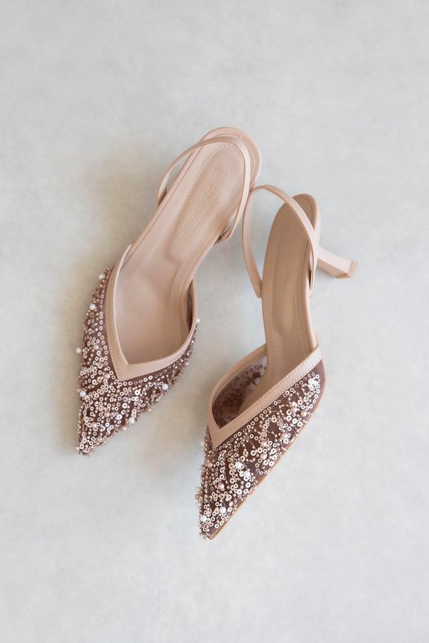 Harmony Women's Sequin Detail Heeled Shoes Roze