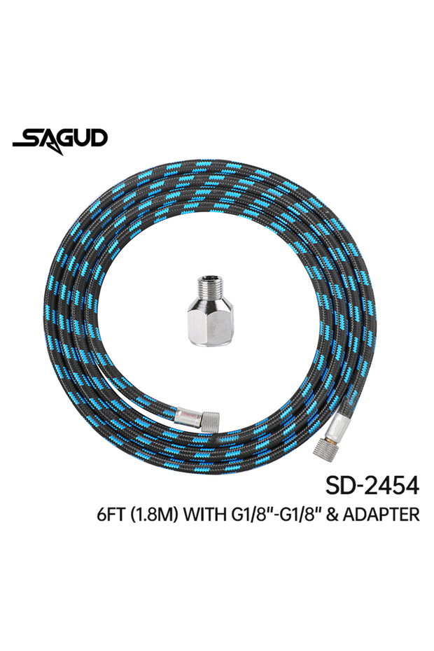 SD-2454 Airbrush Hose 1/8"3m Nylon Braided Air Hose with Standard 1/8"-1/4“ Adaptor For Air Compress