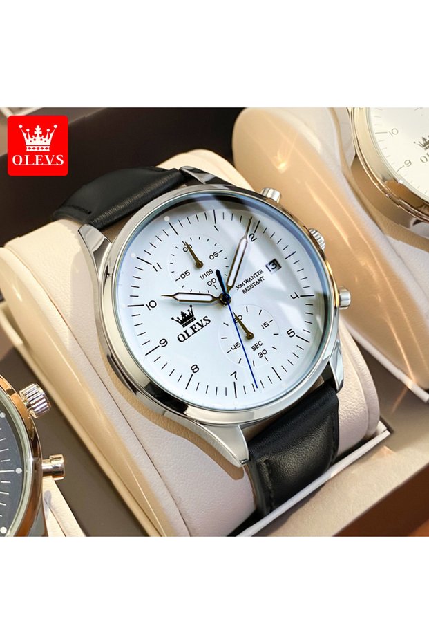 silver white OLEVS Original Men's Watches Top Brand Chronograph Quartz Watch for Men Waterproof Lumi