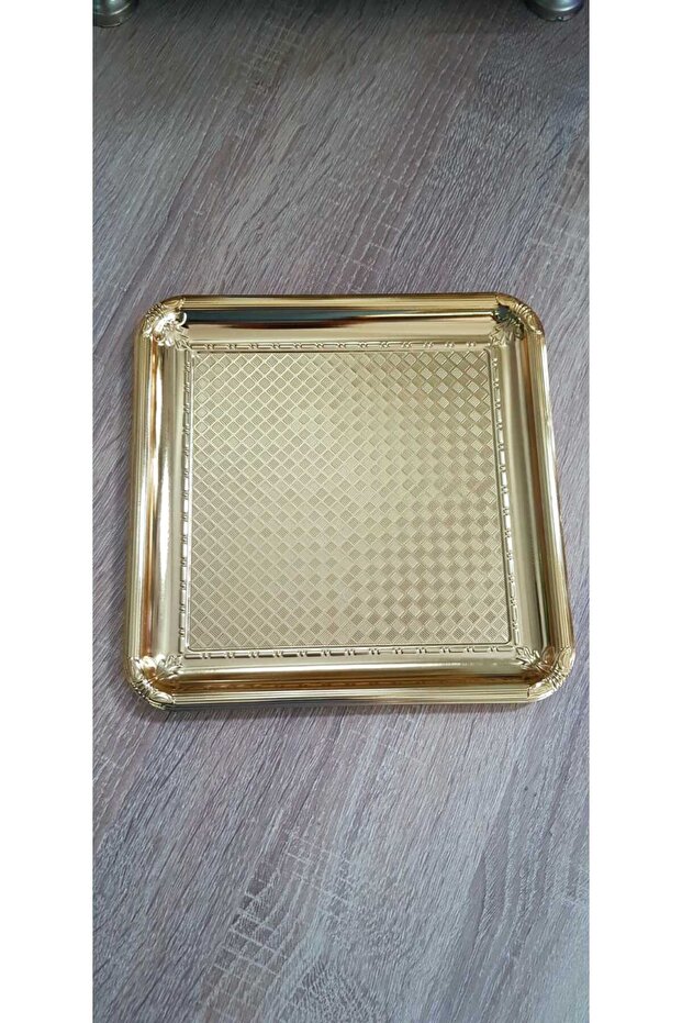 Dövme Dama Desenli Tek Kişilik Kahve Sunumluk Metal Damat Söz Tepsisi (6 ADET) GOLD - 3