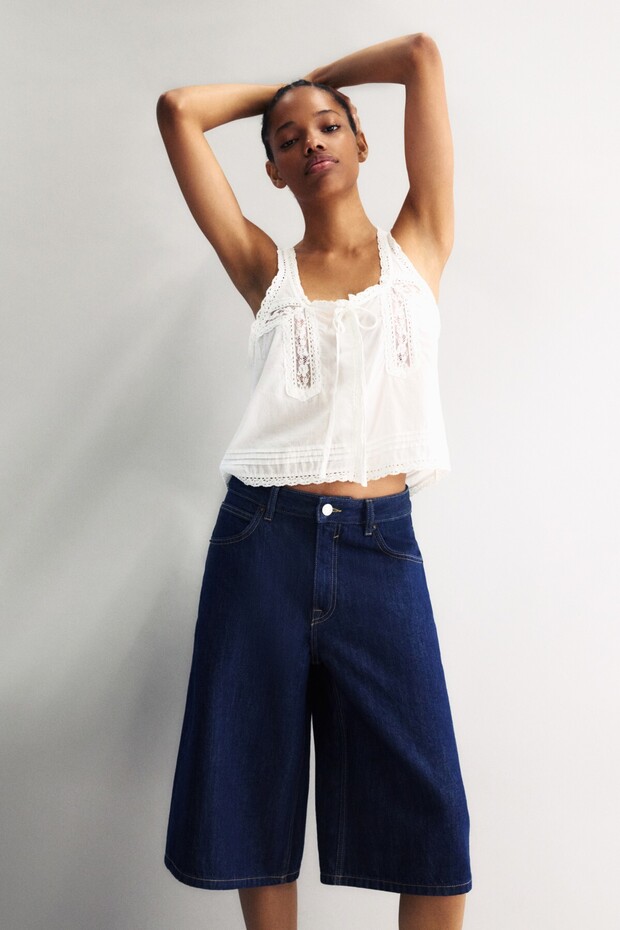 Düşük bel straight fit jorts - 1