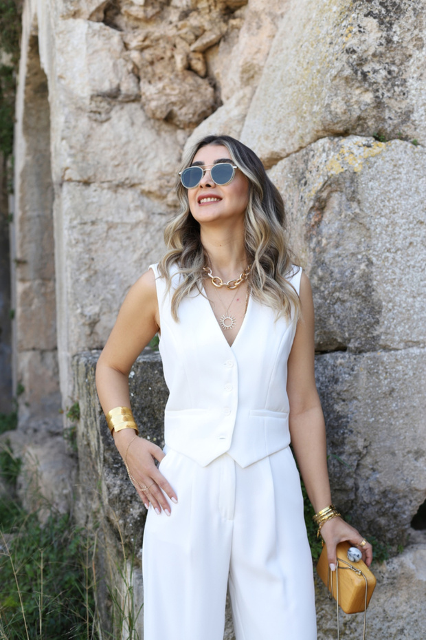 White Five Button Vest - 3