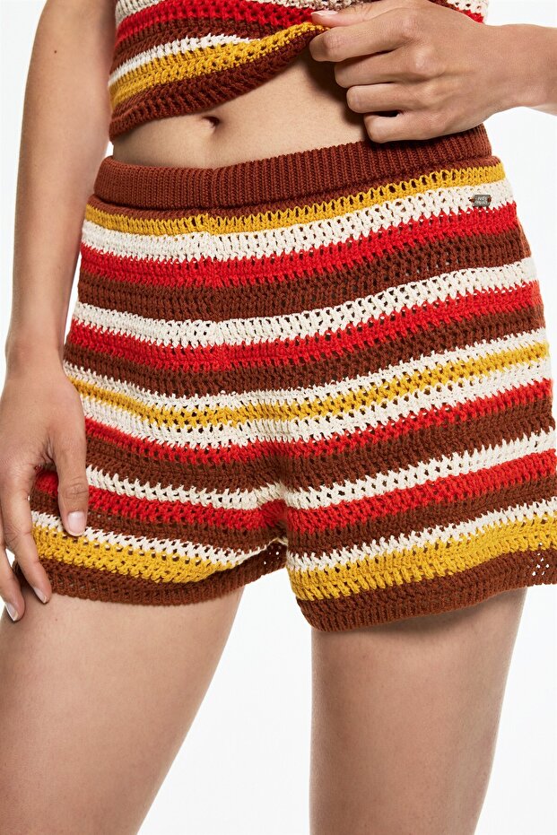 Çizgili crochet şort - 5