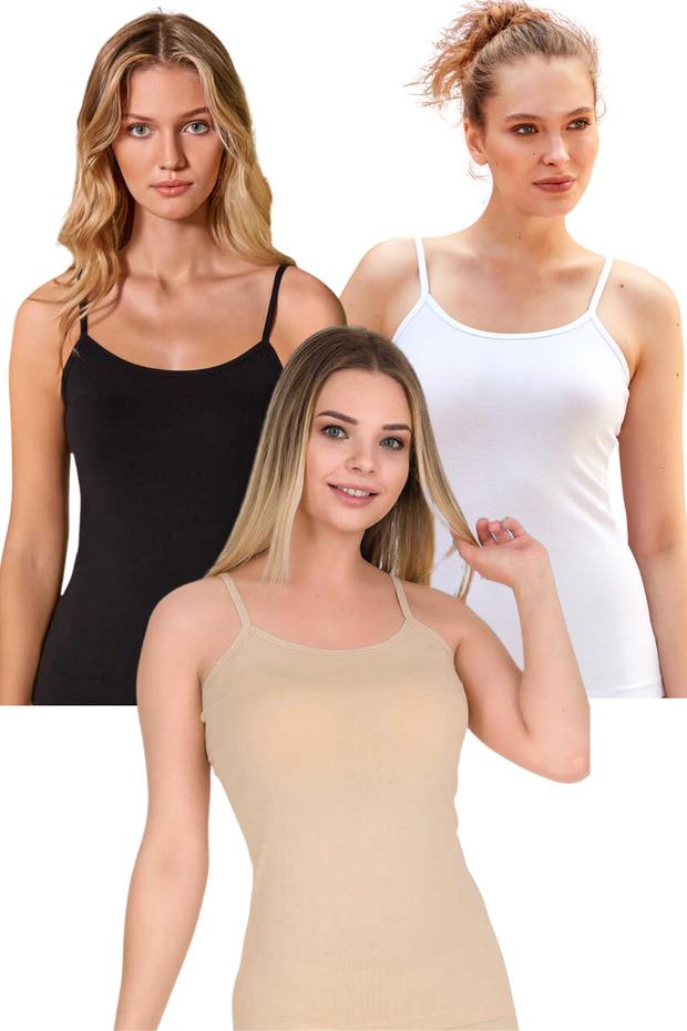 Berrak Women's Lycra Cotton Rope Strap Undershirt 3-Piece - Breathable, Soft and Sweat-Free Fabric