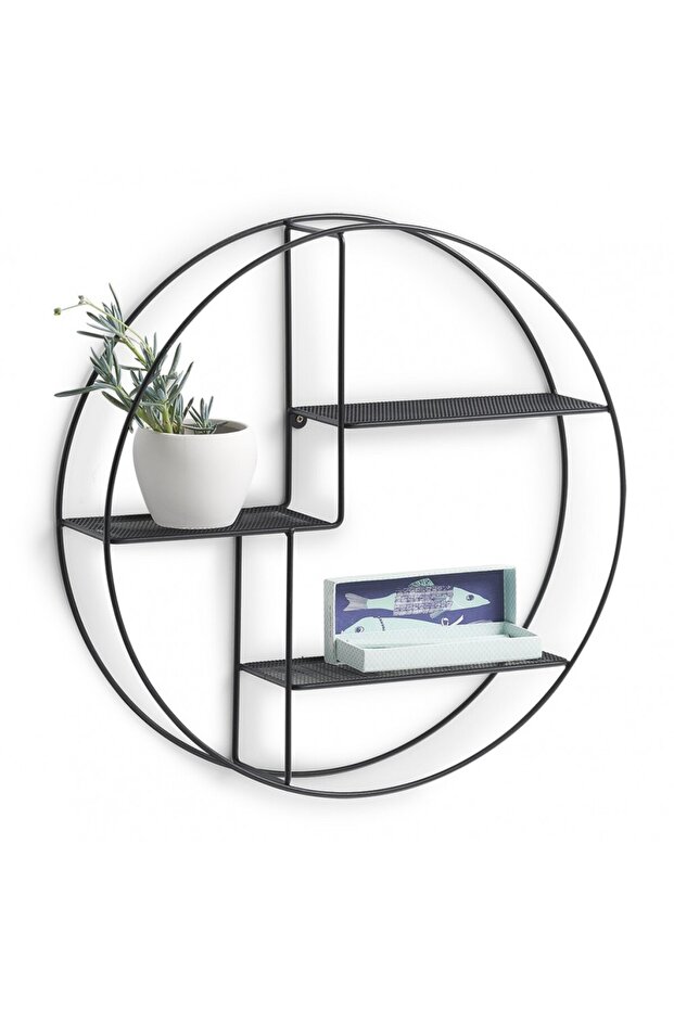 Okrúhla čierna polica, oceľ, Ø 55 x 12 cm - 2