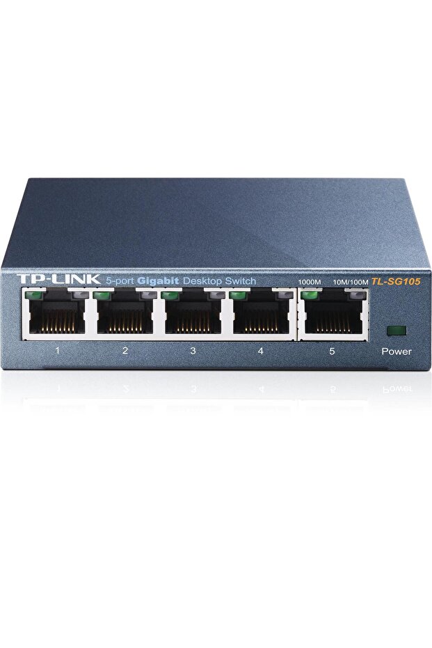 تي بي لينك TL-SG105 سويتش بخمسة منافذ 10-100-1000 ميجابت في الثانية، هيكل فولاذي