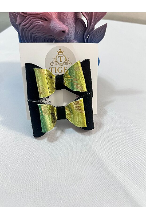 Handmade Sparkling Faux Leather Glitter Bow Hair Clip Double