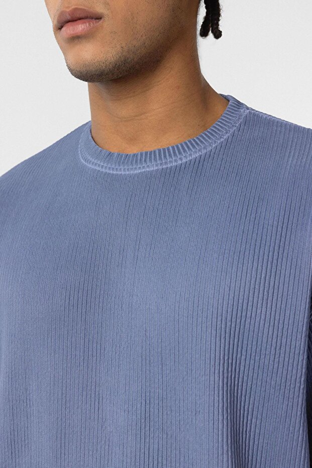 Yıkamalı Ottoman Basic Oversize Tişört İndigo - 5