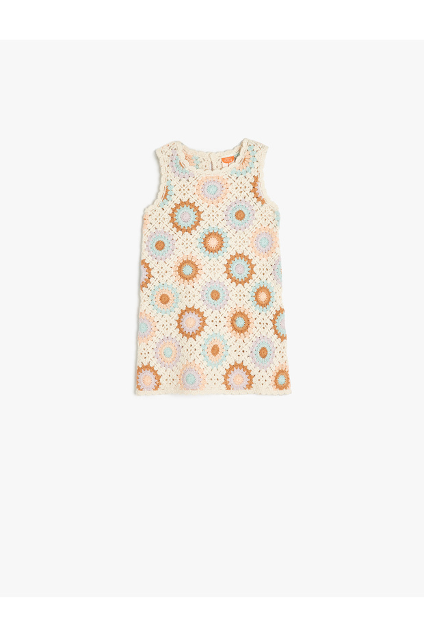 Round Neck Knit Detailed Sleeveless Cotton Knitwear Dress