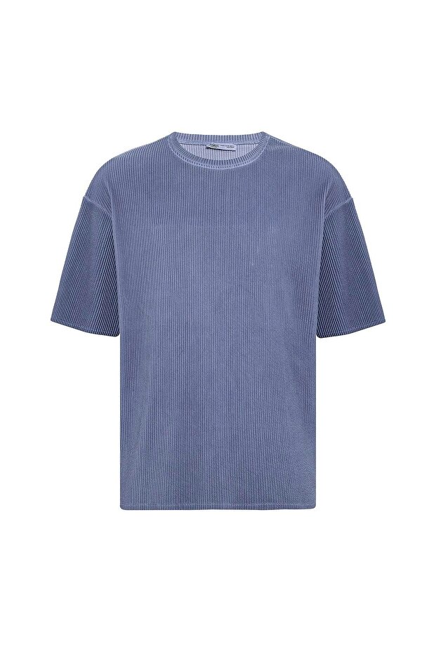Yıkamalı Ottoman Basic Oversize Tişört İndigo - 2