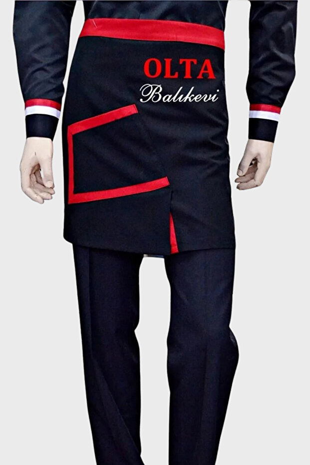 Black Red Waiter Apron with Name Gift Pocket Unisex Corporate Restaurant Cafe Komi Chef Cook Apron