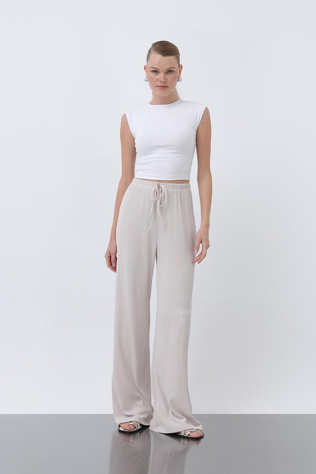 Women's Ribbed Waist Trousers -32224Pnt - Beige