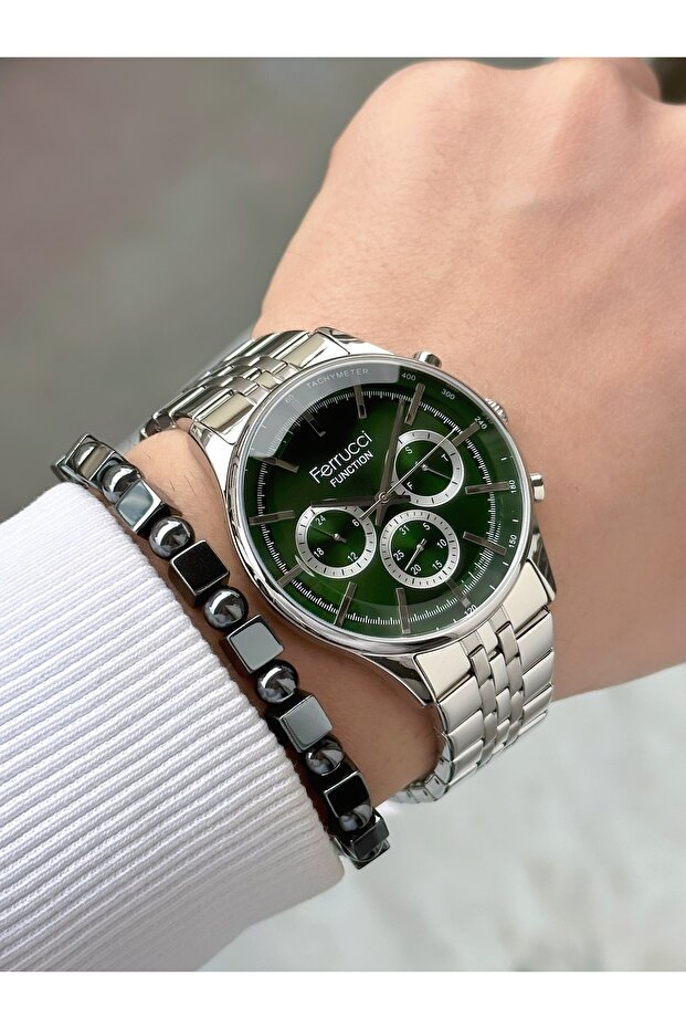Ferrucci̇ Function Green Dial Silver Metal Men - 3