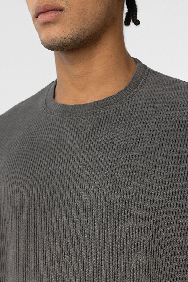 Yıkamalı Ottoman Basic Oversize Tişört Haki - 5