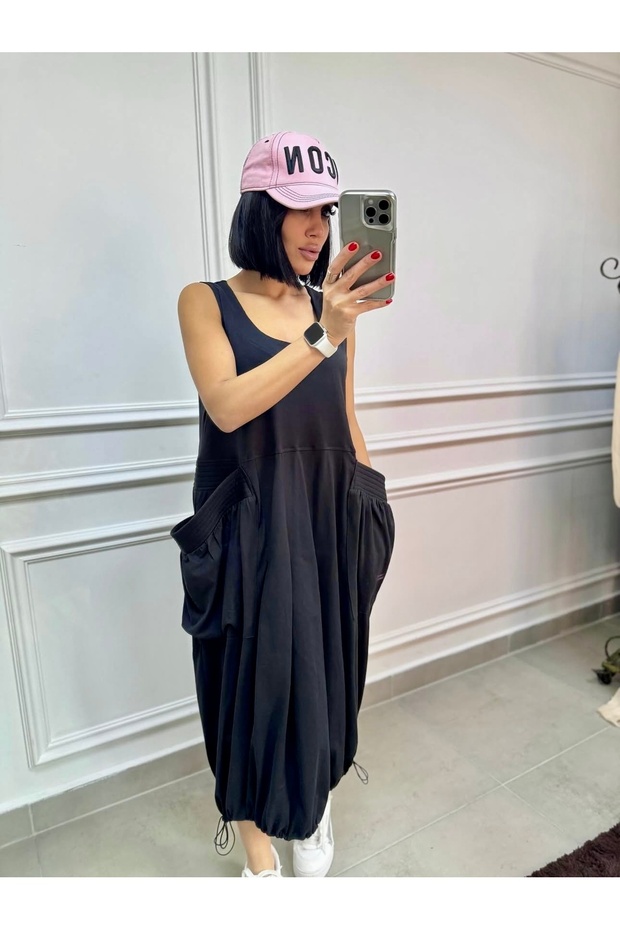 Style Askılı Kargo Cep Elbise - 5