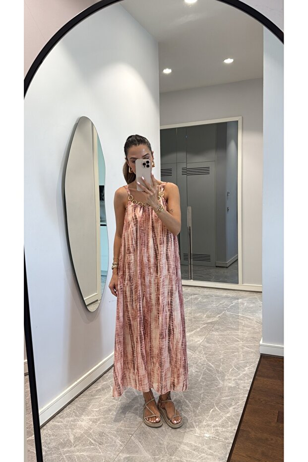 Batik Patterned Dress with Chain ​​Details