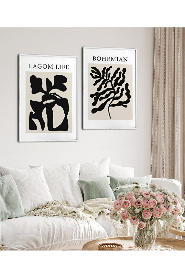 Double Wooden Framed Painting, 2 Piece Poster Painting, Ikili082-30X40