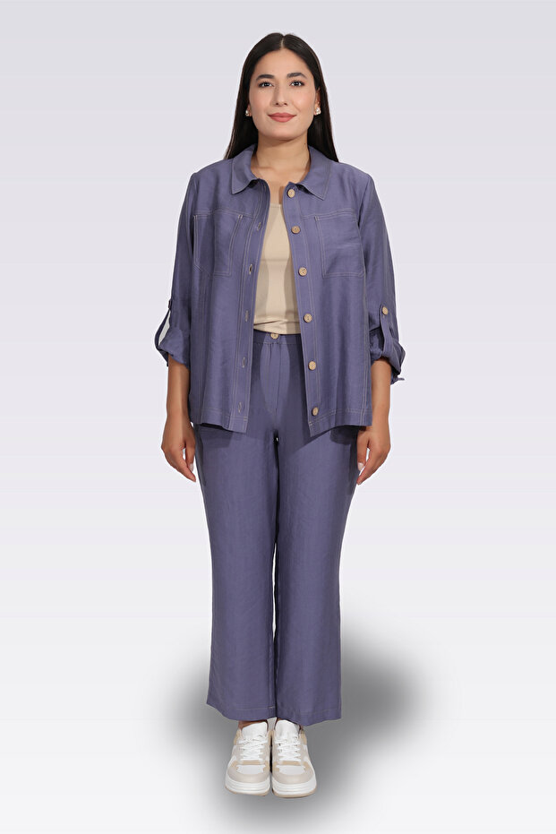30271 Indigo Lyocell Fabric Casual Cut Waist Elastic Pants