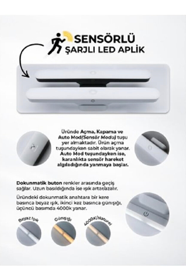 Nova Şarjlı Sensörlü Şarjlı Led Aplik - 5