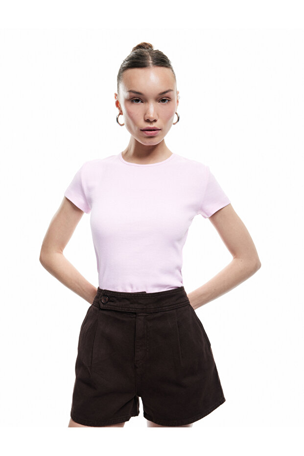Crop Crew Neck Short Sleeve Slim Fit Basic Women's T-Shirt