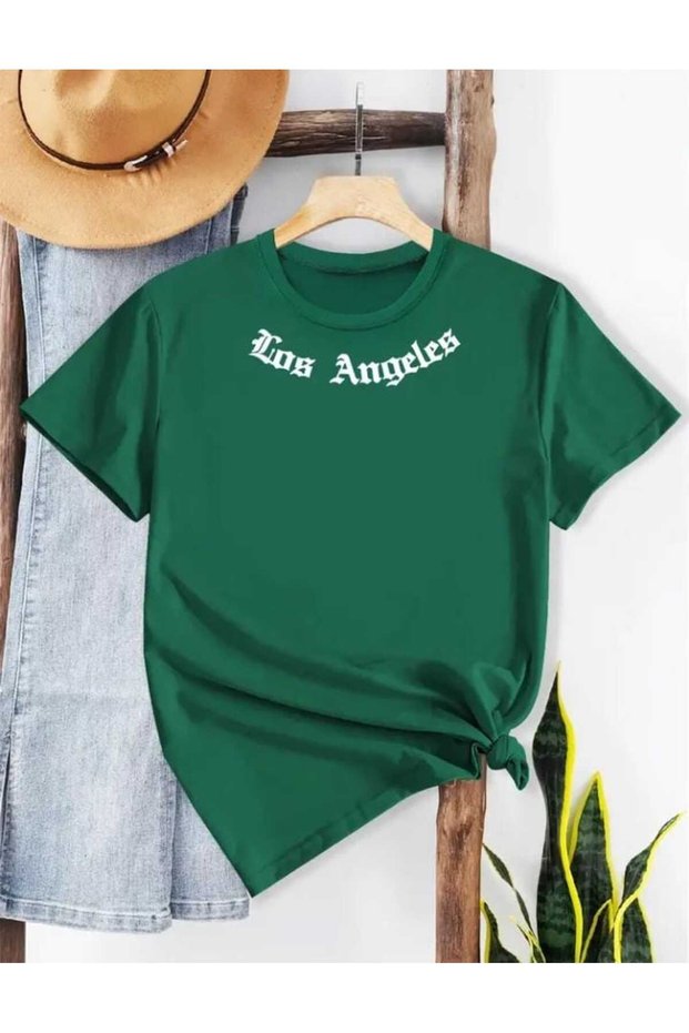 Unisex Los Angeles Trendy Tshirt with Collar Detail and Print Design