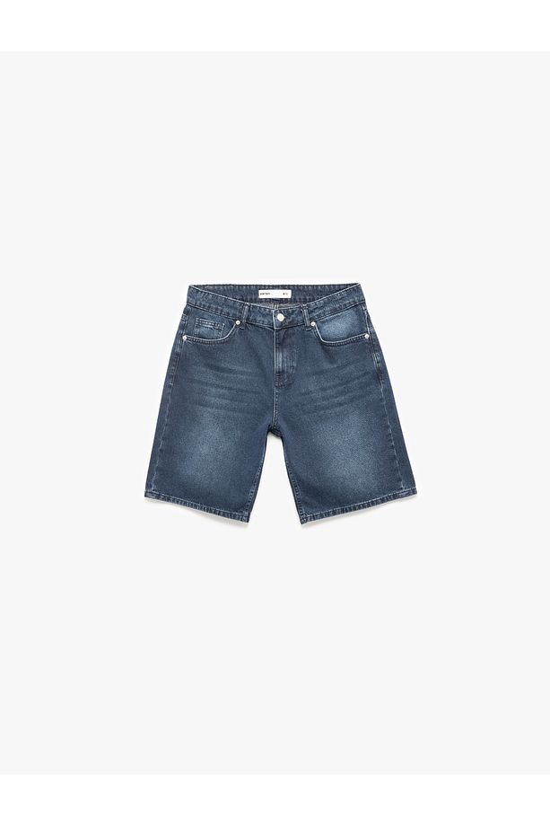 Normal Bel Pamuklu Bermuda Oversize Jean Şort - 4