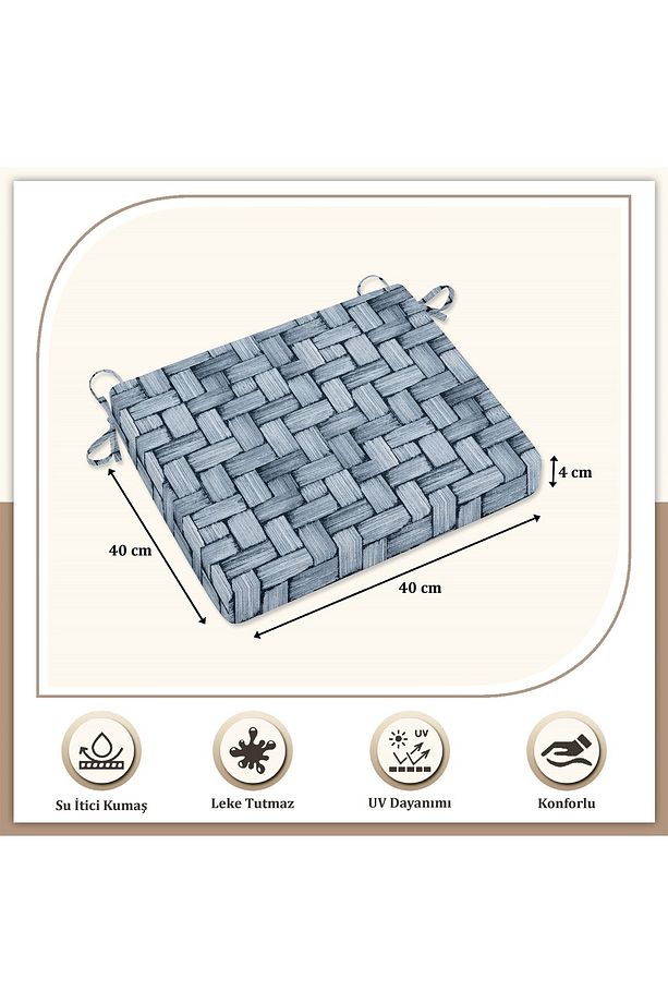 Canvas Tekli Wicker Sıvı Geçirmez Leke Tutmaz Fermuarlı Bağcıklı Sandalye Minderi 40 x 40 cm - 4