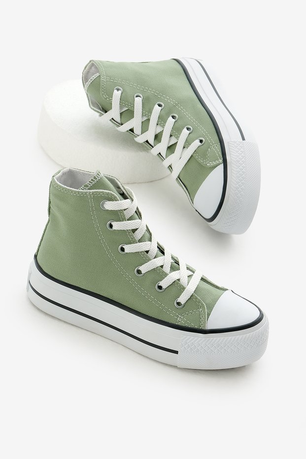 Children's Unisex Mint Green Thermo Thick Sole Lace-Up Long Linen Sports Shoes