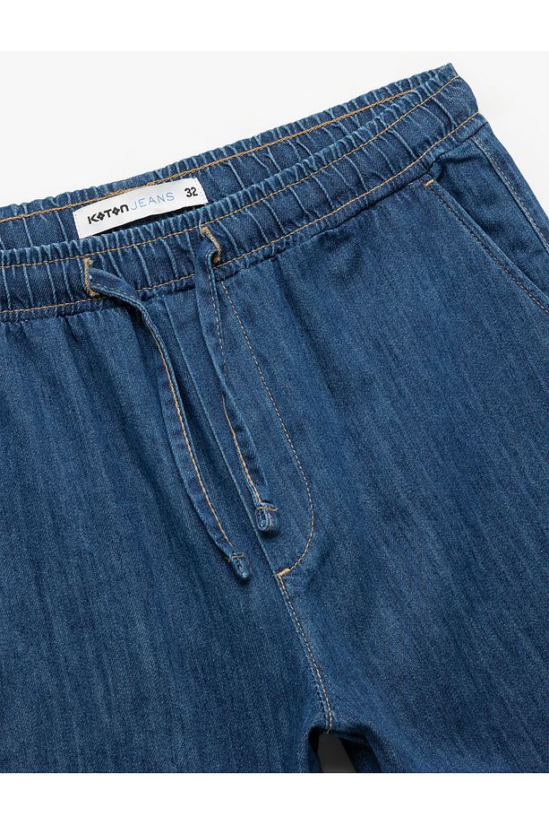 Beli Bağcıklı Cep Detaylı Bermuda Oversize Jean Şort - 6