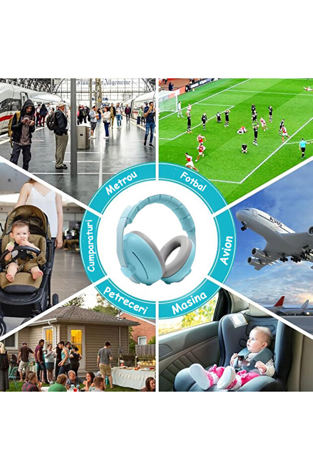 Chrániče sluchu 2 v 1 pre bábätká 3-48 mesiacov, mäkký elastický hlavový most, ochrana sluchu, zníženie hluku 25 dB, modré - 3