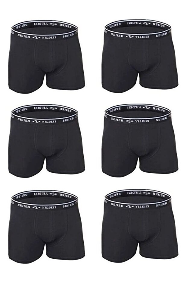 Pack of 6 Star Men's Lycra Boxer Elastane Black