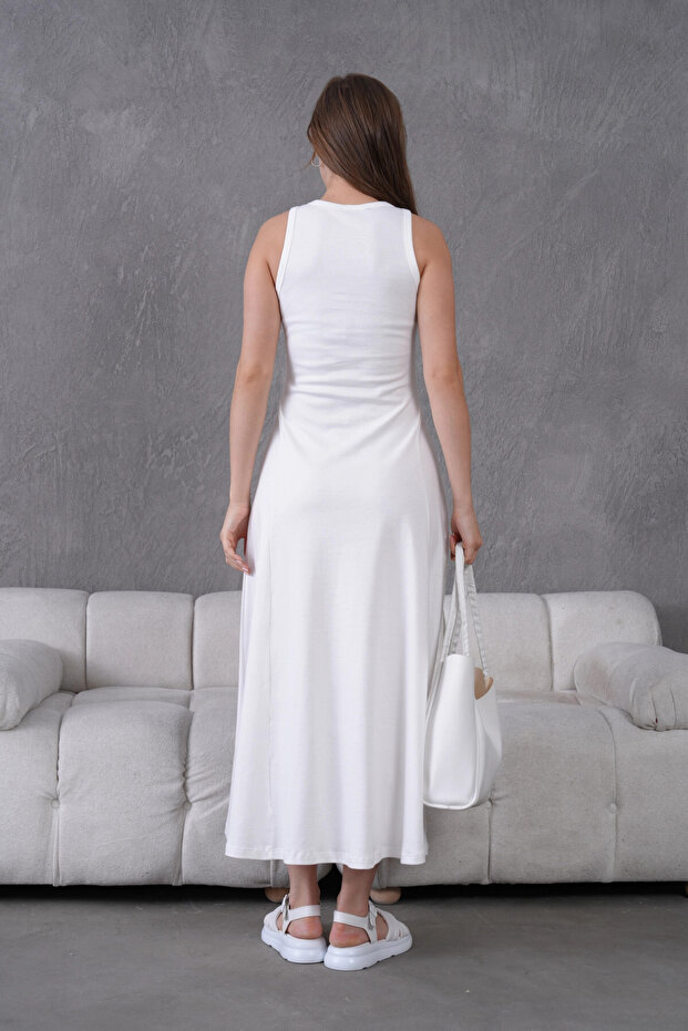 Kolsuz Yazlık Örme Elbise - 8