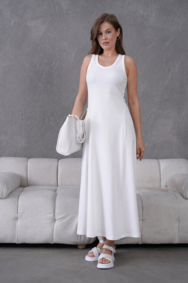 Kolsuz Yazlık Örme Elbise - 5