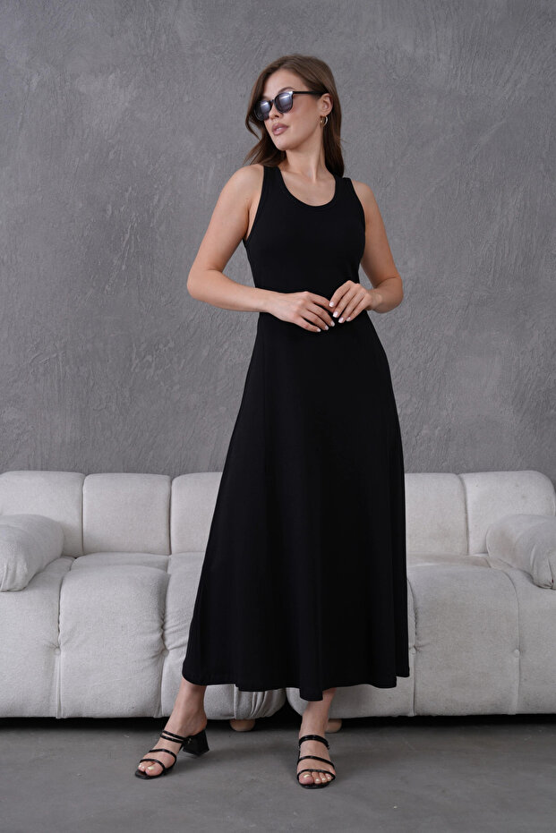 Kolsuz Yazlık Örme Elbise - 3