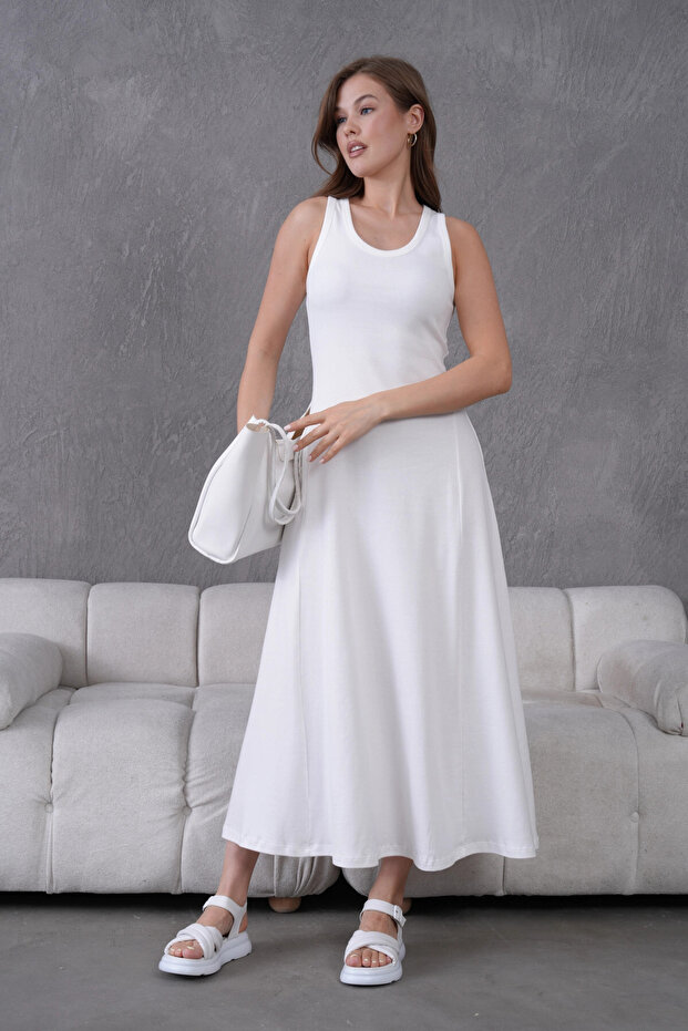 Kolsuz Yazlık Örme Elbise - 6