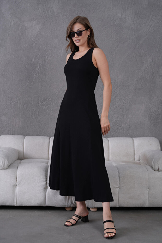 Kolsuz Yazlık Örme Elbise - 4