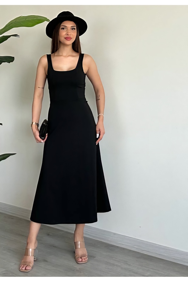 Back Detailed Strap Long Dress