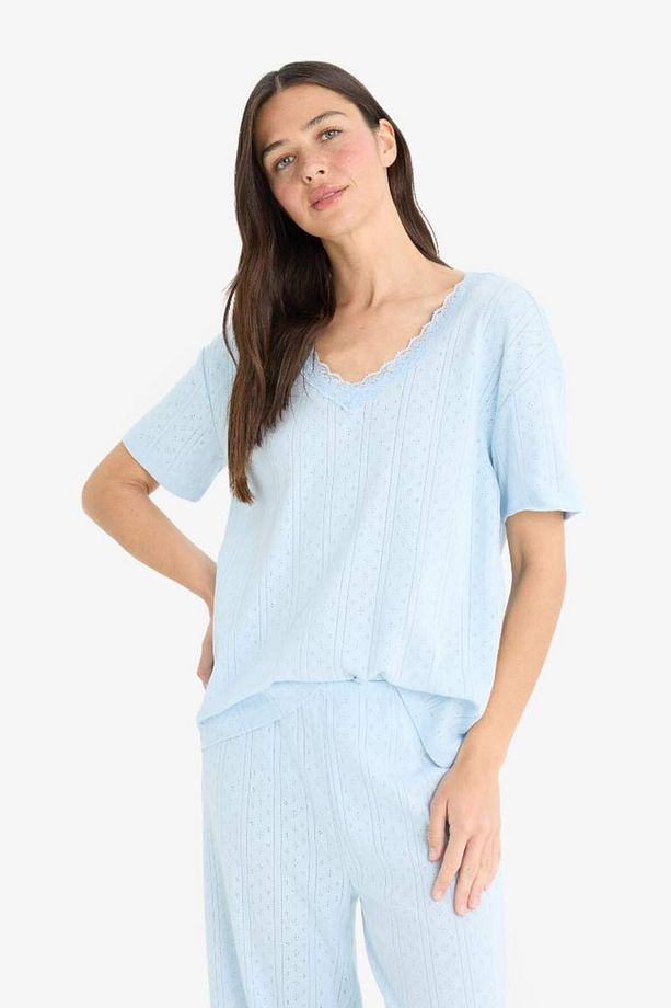 Regular Fit Pijama Takımı Kısa Kollu V Yaka Üst Esnek Belli Uzun Alt-fall In Love E9831ax25sm - 3