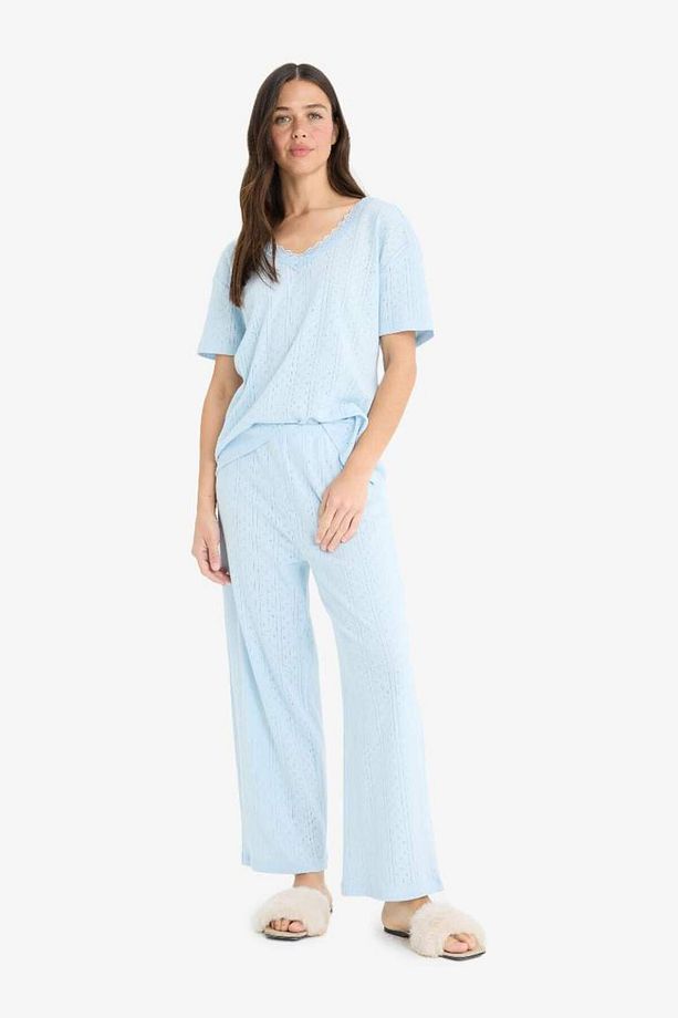 Regular Fit Pijama Takımı Kısa Kollu V Yaka Üst Esnek Belli Uzun Alt-fall In Love E9831ax25sm - 2