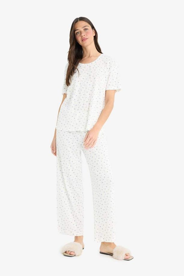 Regular Fit Pijama Takımı Kısa Kollu Üst Esnek Belli Uzun Alt-fall In Love F4162ax25sm - 2