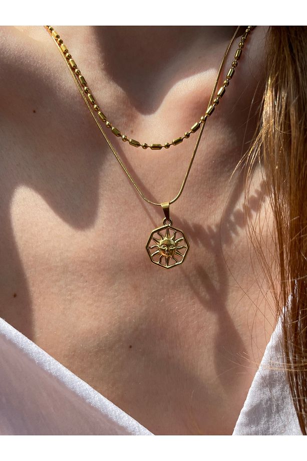 Sunyface Minimal Güneş Gold Çelik Kolye - 2