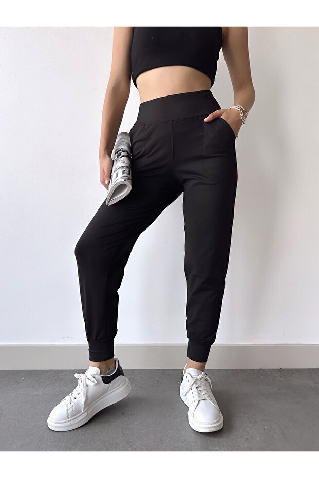 Women's Black High Waist Stretchy Jogger Sweatpants