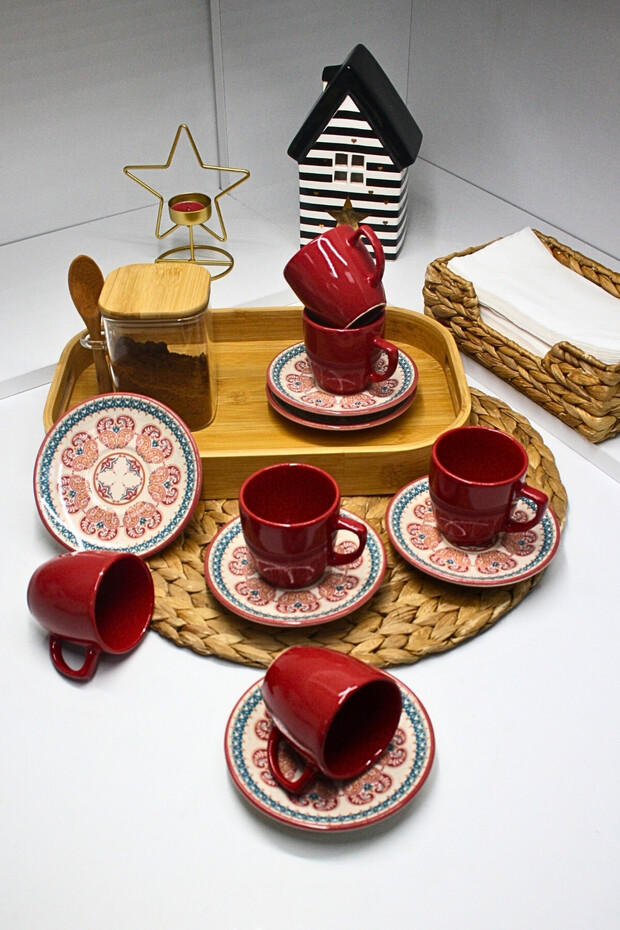 6-Piece Ceramic Turkish Coffee Cup Set 80 ml