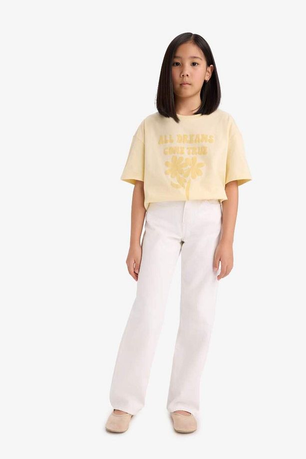 Kız Çocuk Oversize Geniş Kalıp Bisiklet Yaka Kısa Kollu Tişört E0392a825sm - 2