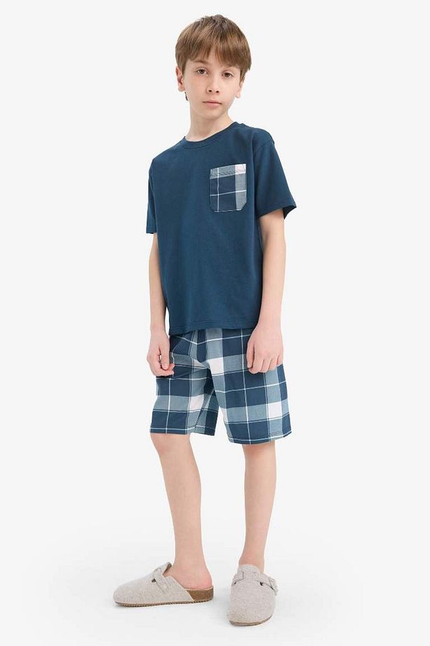Erkek Çocuk Pijama Takımı Kısa Kollu Üst Kareli Şort E0020a825hs - 1