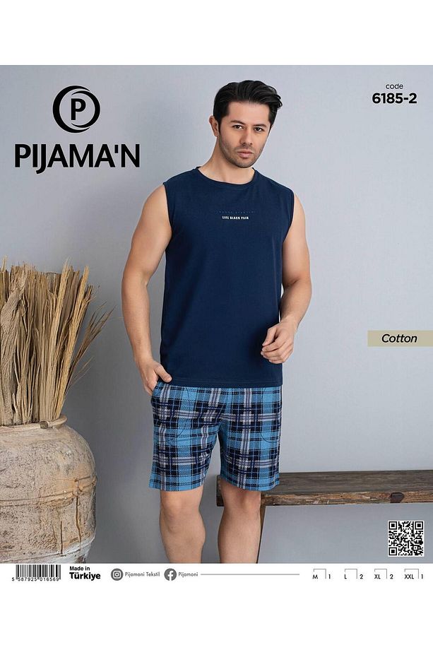 Erkek Bisiklet Yaka Kolsuz Şortlu Pijama Takımı 6185/2 - 1 Adet - 2