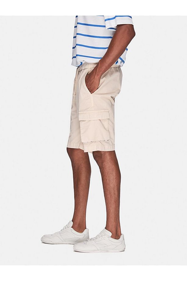 Basıc Midi Regular Gabardin Bej Şort - 4